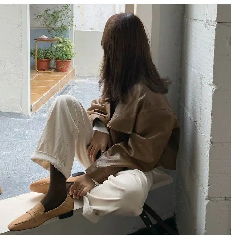 Streetwear Faux Leather Shirt Jacket