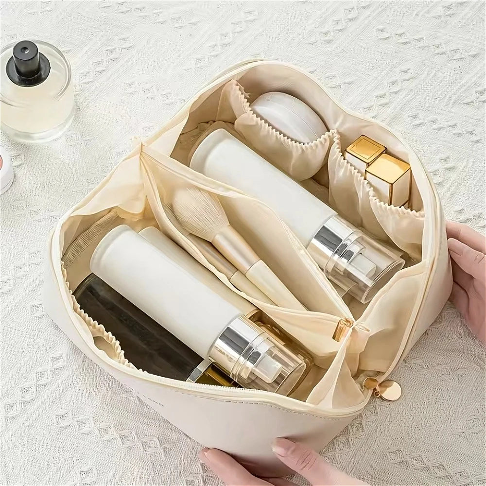 Large Travel Cosmetic Bag for Women – Leather Makeup Organizer & Toiletry Kit Pouch