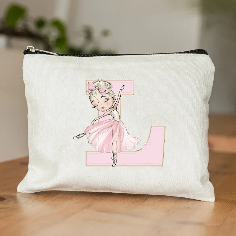 Ballet Girls A–Z Initial Makeup Bag – Cosmetic Organizer Pouch for Dance, Travel, Toiletry, Wedding & Bridesmaid Gifts