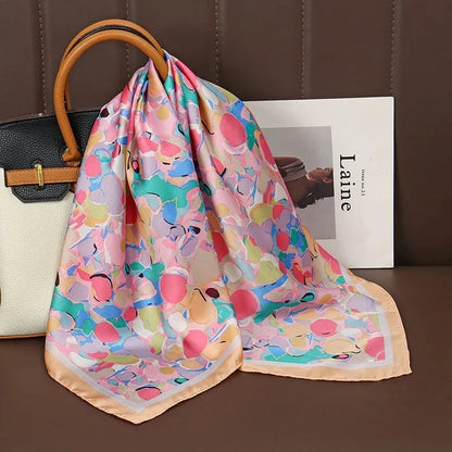 Luxury Print Satin Silk Square Scarf for Women Shawl Hijab Neckerchief Female Hair Ribbon Headband Fashion Wrap Bandana 2023 New l F.A Mirage