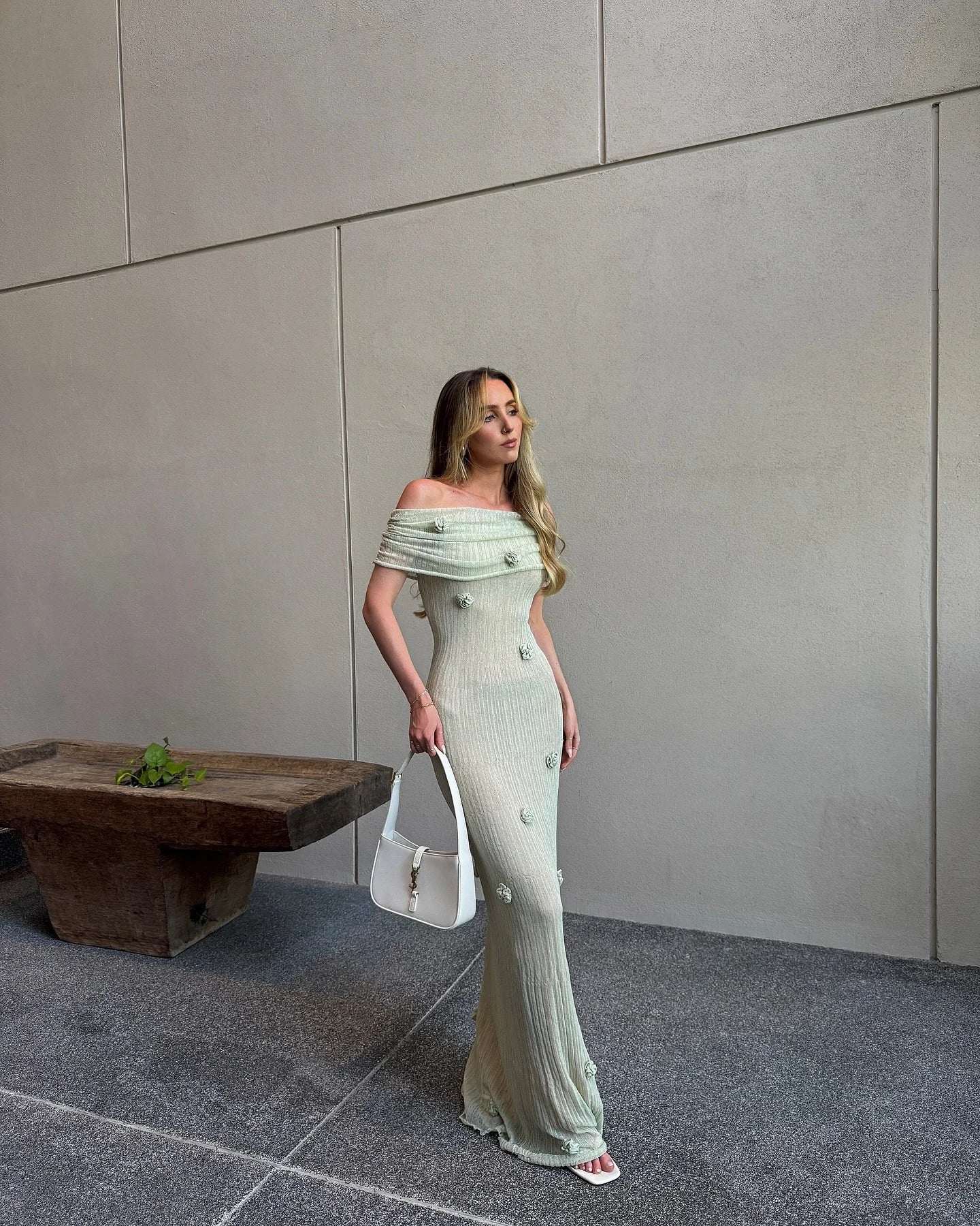 3D Floral Off-Shoulder Maxi Dress