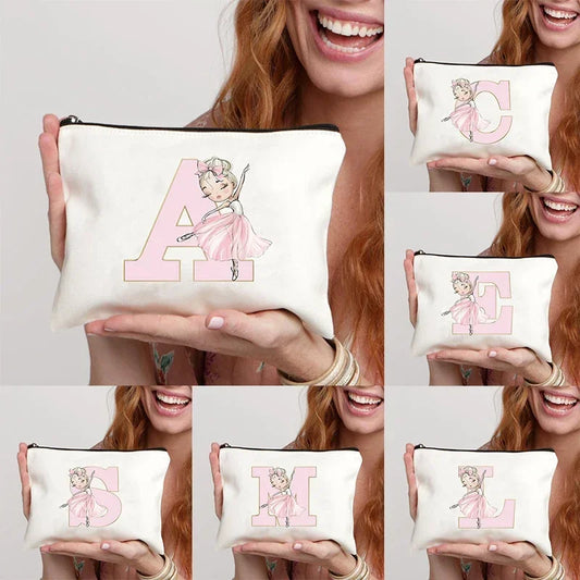 Ballet Girls A–Z Initial Makeup Bag – Cosmetic Organizer Pouch for Dance, Travel, Toiletry, Wedding & Bridesmaid Gifts