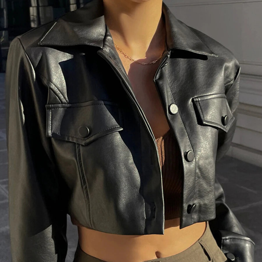 Cropped Black Leather Jacket