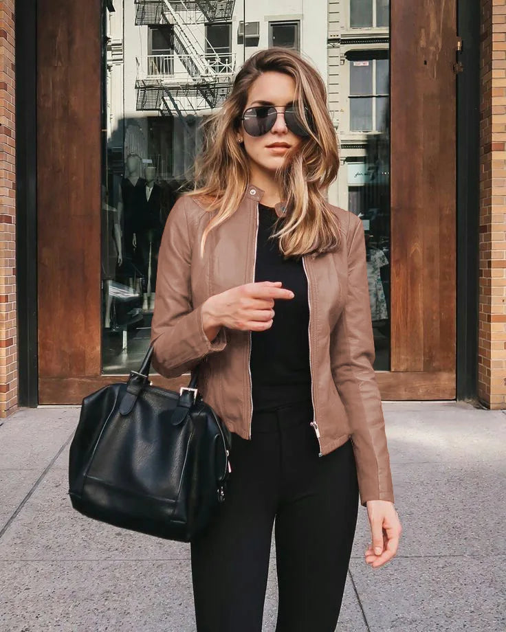 Women’s Plus-Size PU Leather Jacket – Slim Street Style Coat for Autumn & Winter