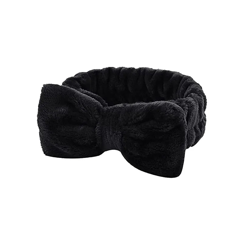 Women's Bow Headband & Wristband Set – Soft Elastic Towel Material for Face Washing, Makeup, Skincare, Yoga & Shower Use