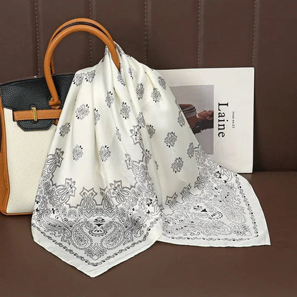 Luxury Print Satin Silk Square Scarf for Women Shawl Hijab Neckerchief Female Hair Ribbon Headband Fashion Wrap Bandana 2023 New l F.A Mirage