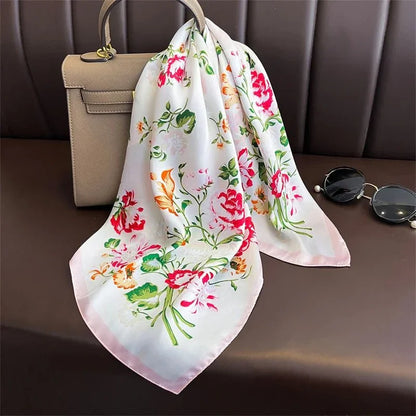 Luxury Print Satin Silk Square Scarf for Women Shawl Hijab Neckerchief Female Hair Ribbon Headband Fashion Wrap Bandana 2023 New l F.A Mirage