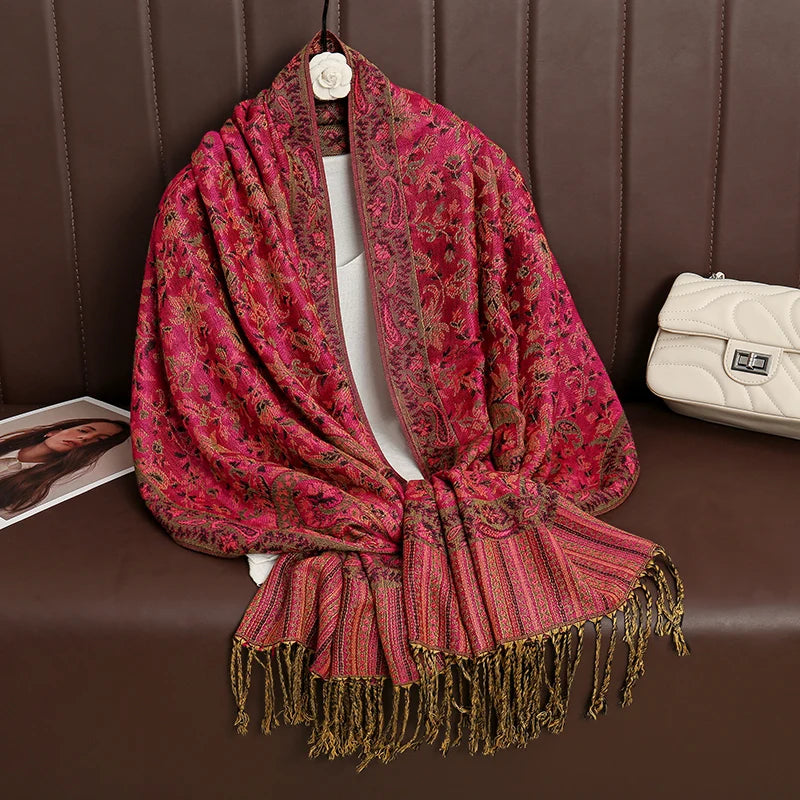 Tassel Blanket Design Thick Pashmina – New Winter Warm Shawl Wrap & Cashmere Scarf for Women 2025