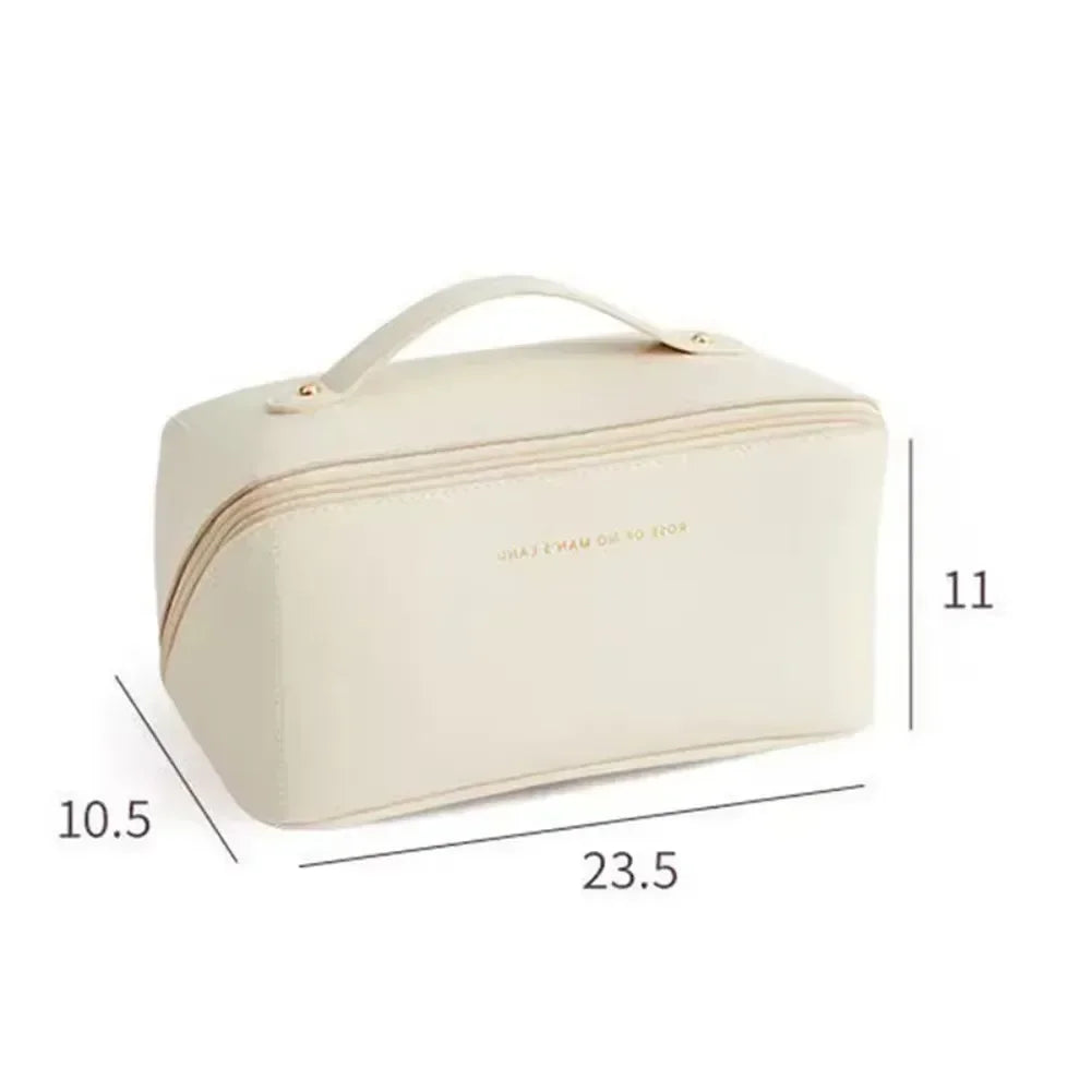 Large Travel Cosmetic Bag for Women – Leather Makeup Organizer & Toiletry Kit Pouch