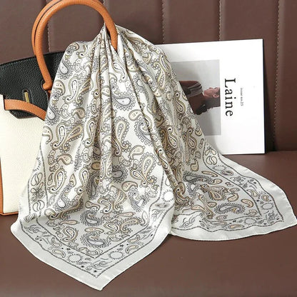 Luxury Print Satin Silk Square Scarf for Women Shawl Hijab Neckerchief Female Hair Ribbon Headband Fashion Wrap Bandana 2023 New l F.A Mirage