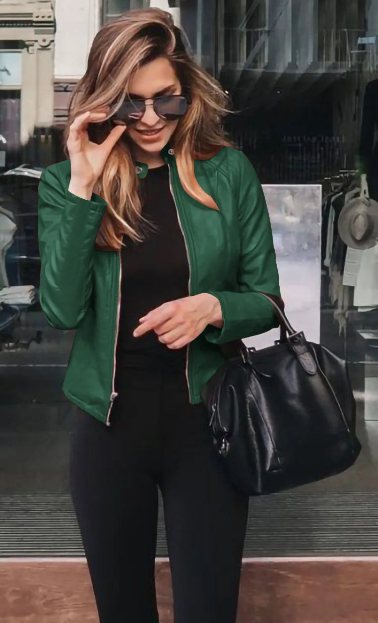 Women’s Plus-Size PU Leather Jacket – Slim Street Style Coat for Autumn & Winter