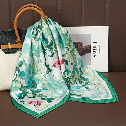 Luxury Print Satin Silk Square Scarf for Women Shawl Hijab Neckerchief Female Hair Ribbon Headband Fashion Wrap Bandana 2023 New l F.A Mirage