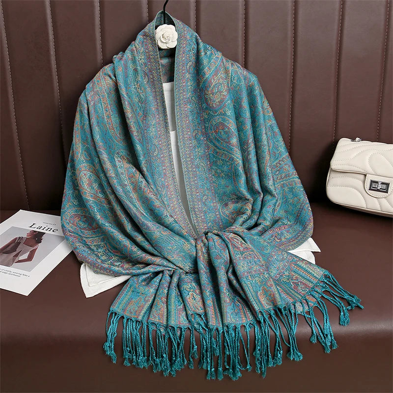 Women’s Paisley Cashmere-Feel Pashmina Shawl – Tassel Hijab Head Wrap & Winter Scarf 2025