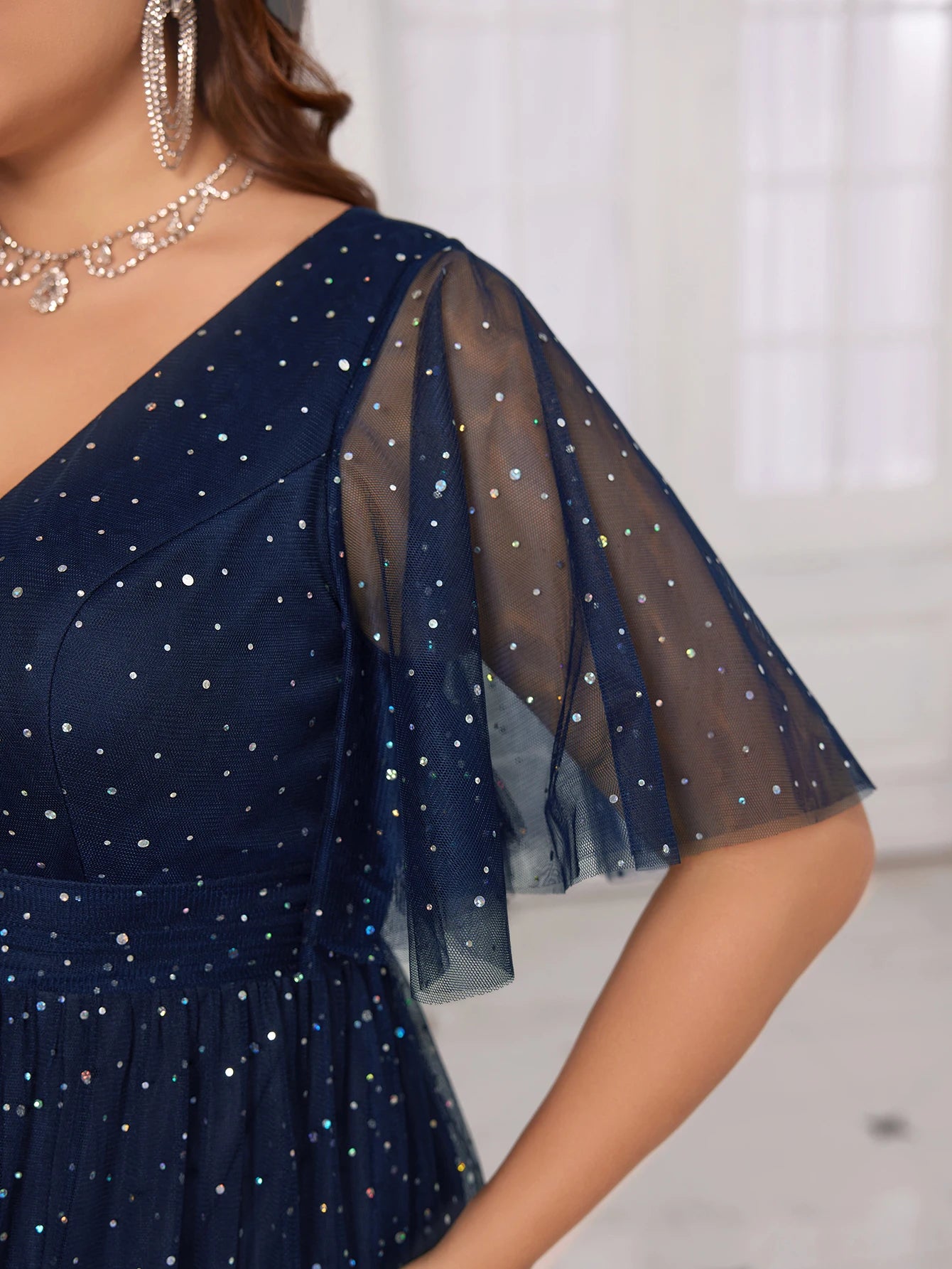Unithorse Plus Women's Glitter Mesh V-Neck 