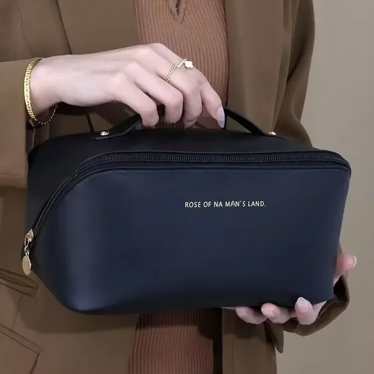 Large Travel Cosmetic Bag for Women – Leather Makeup Organizer & Toiletry Kit Pouch