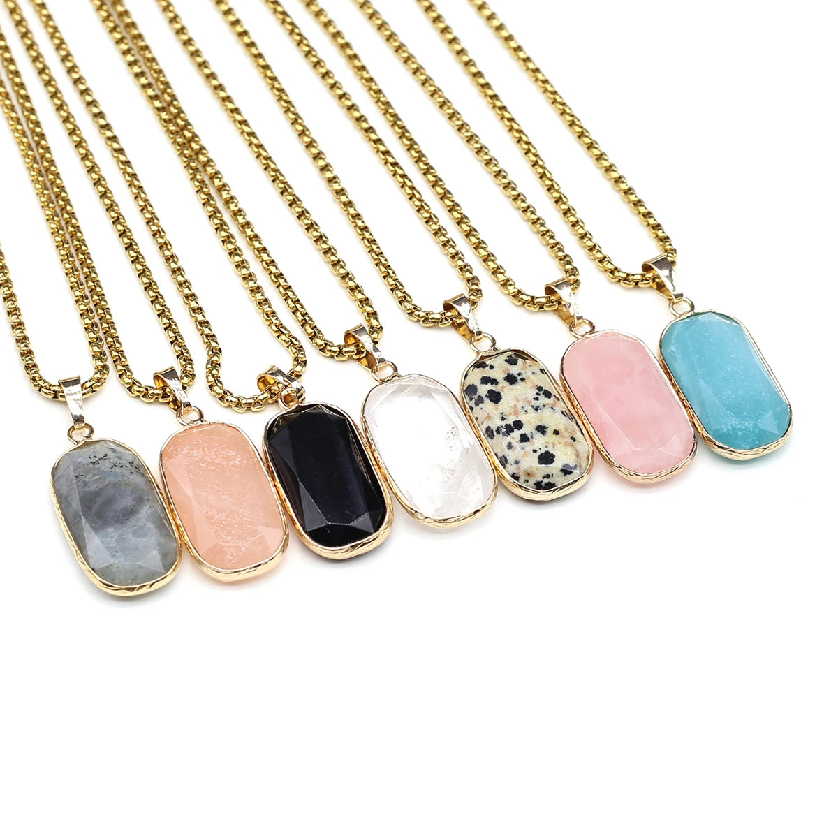 Natural Stone Aquamarine & Obsidian Hexagonal Pendant Necklace – Energy Crystal Jewelry Gift for Men & Women