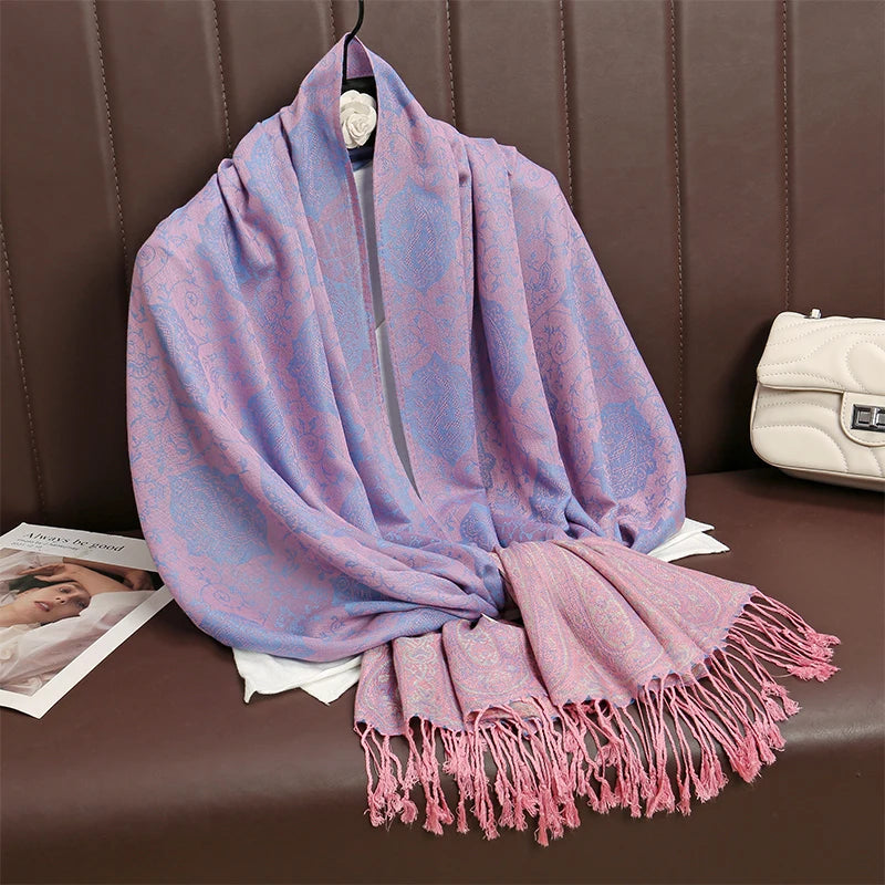 2025 Luxury Thick Cashmere Scarf for Women – Printed Pashmina Wrap, Travel Poncho & Warm Winter Shawl