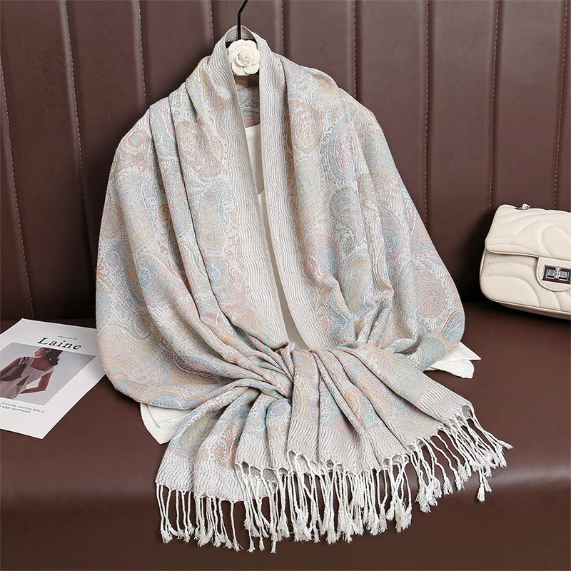 Women’s Paisley Cashmere-Feel Pashmina Shawl – Tassel Hijab Head Wrap & Winter Scarf 2025