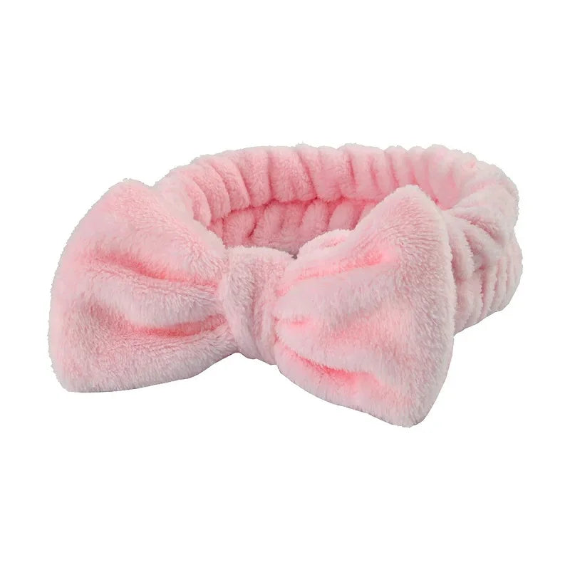 Women's Bow Headband & Wristband Set – Soft Elastic Towel Material for Face Washing, Makeup, Skincare, Yoga & Shower Use