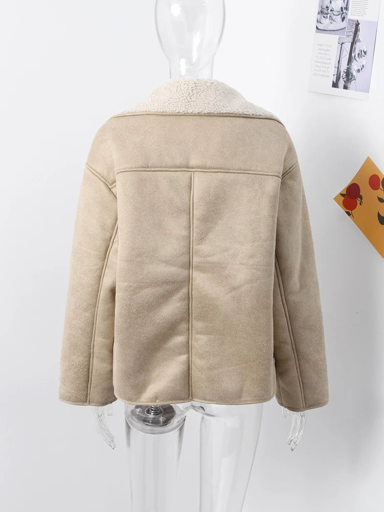 Double Sided Fur One Jacket Cotton Clothes Lamb Wool Coat Leather Jackets Women's Warm Loose Thick Lapel Fashion Casual Overcoat