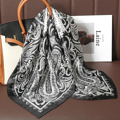 Luxury Print Satin Silk Square Scarf for Women Shawl Hijab Neckerchief Female Hair Ribbon Headband Fashion Wrap Bandana 2023 New l F.A Mirage