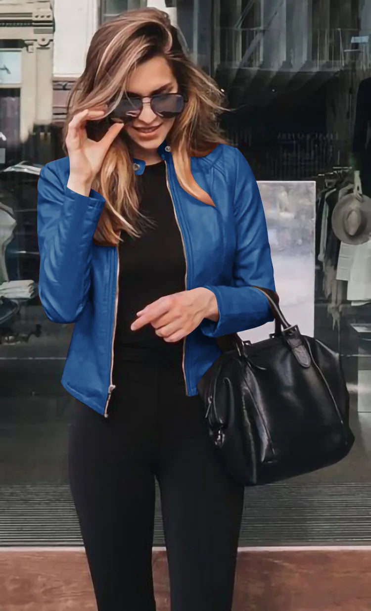 Women’s Plus-Size PU Leather Jacket – Slim Street Style Coat for Autumn & Winter