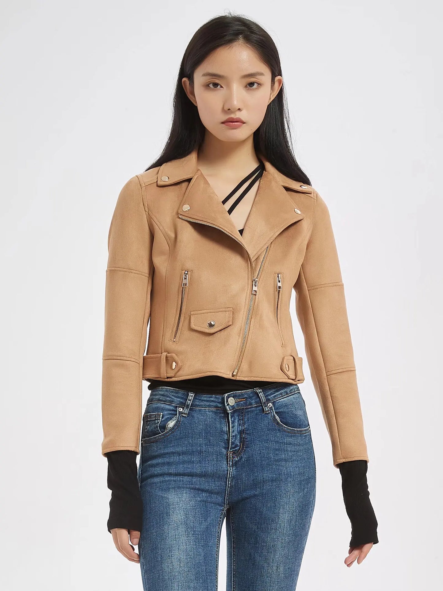 Womens Fashion Soft Faux Suede Leather Jackets 