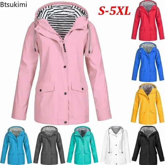 2025 Women’s Hooded Trench Coat – Casual Long Sleeve Windbreaker