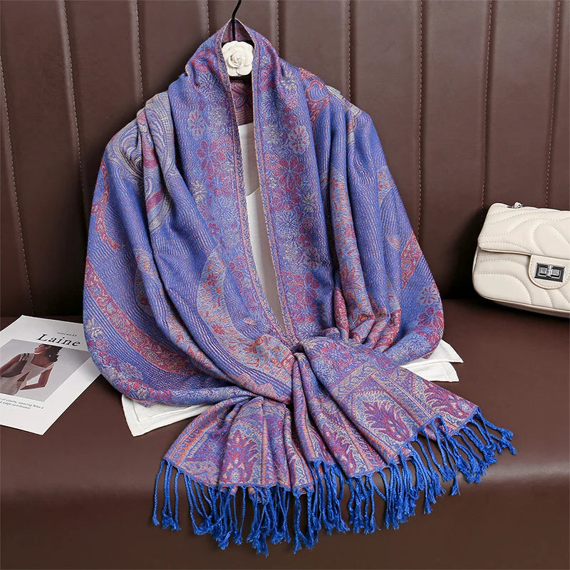 Women’s Paisley Cashmere-Feel Pashmina Shawl – Tassel Hijab Head Wrap & Winter Scarf 2025
