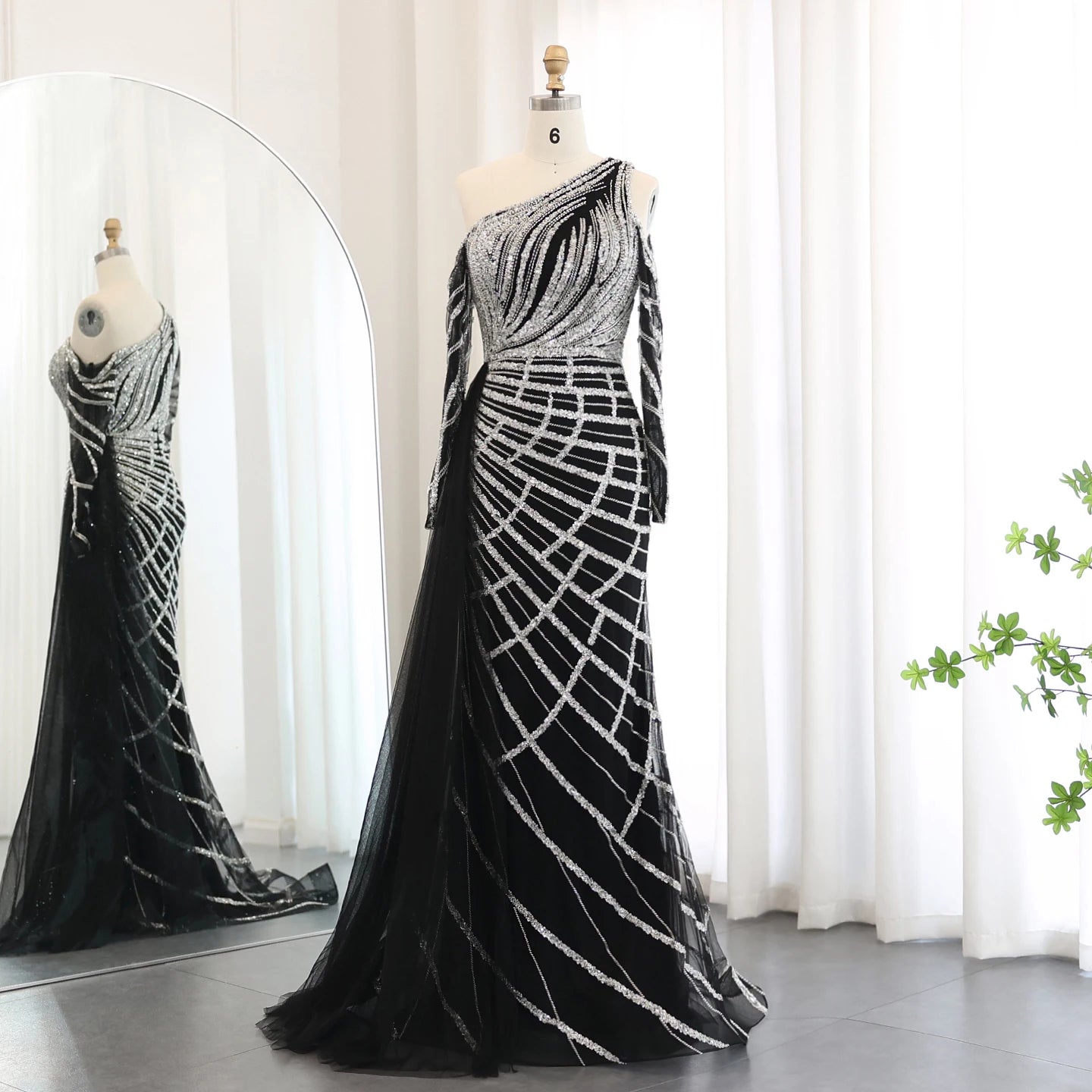 Mermaid gown with one-shoulder beaded luxury