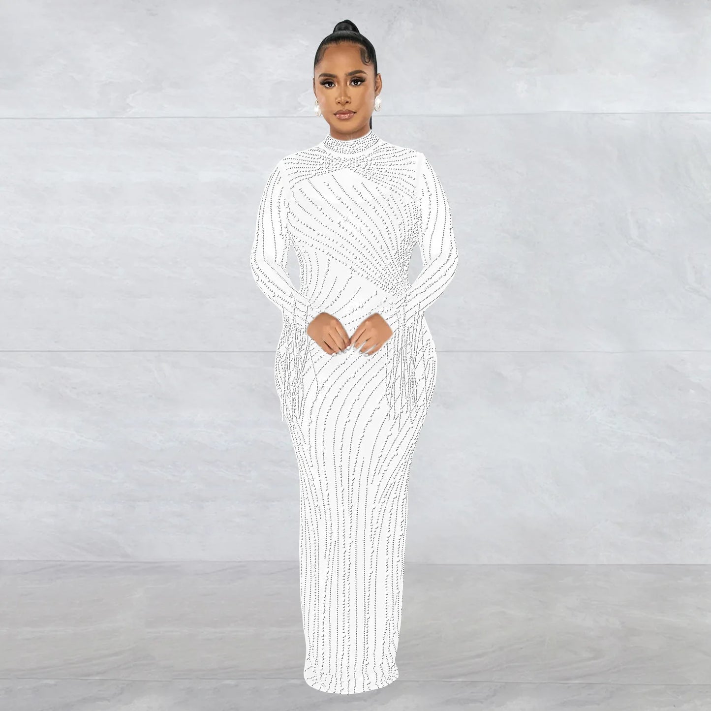 Sparkly Rhinestone Sheer Long Dress