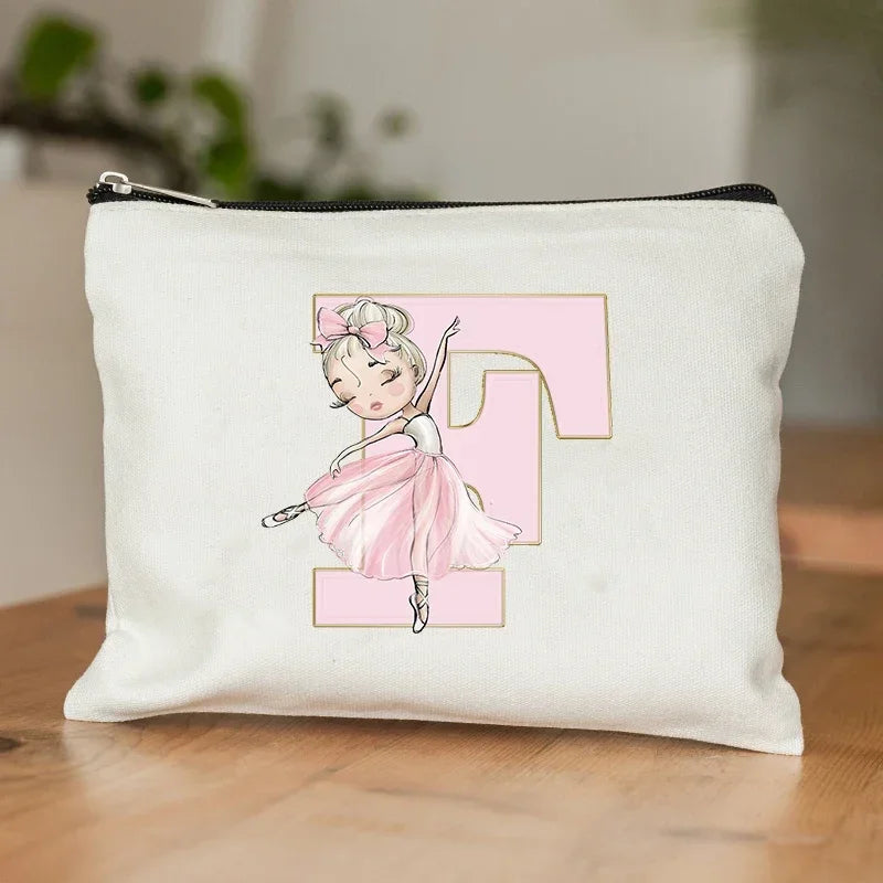 Ballet Girls A–Z Initial Makeup Bag – Cosmetic Organizer Pouch for Dance, Travel, Toiletry, Wedding & Bridesmaid Gifts