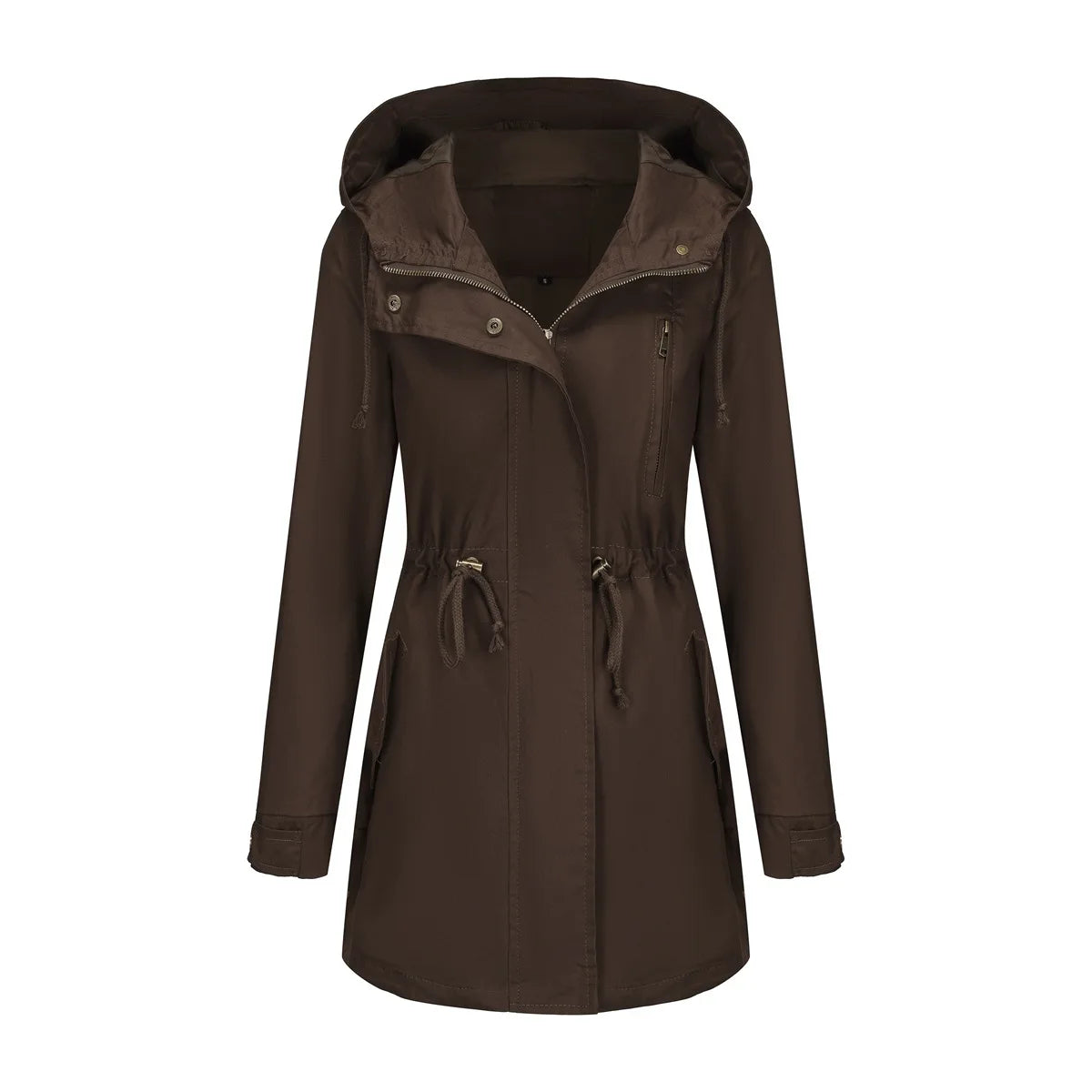 Burgundy Women Hooded Jacket, Green Long Sleeves Windproof Jackets