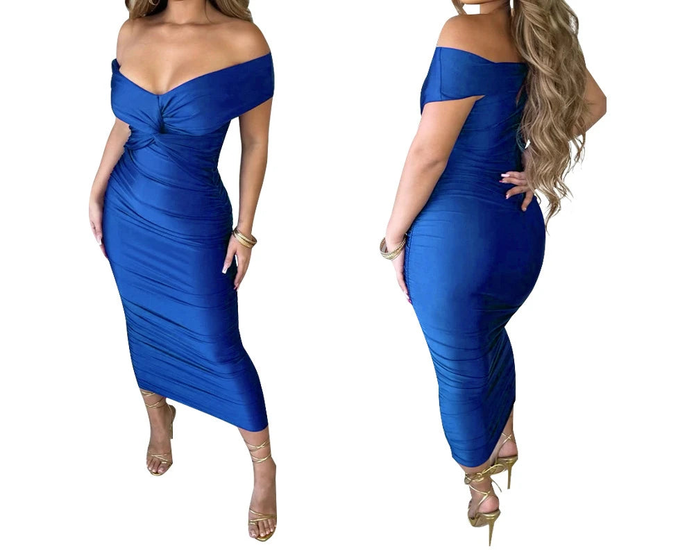 Women Evening Dresses V-neck Pleated Cocktail Elegant Party Dress
