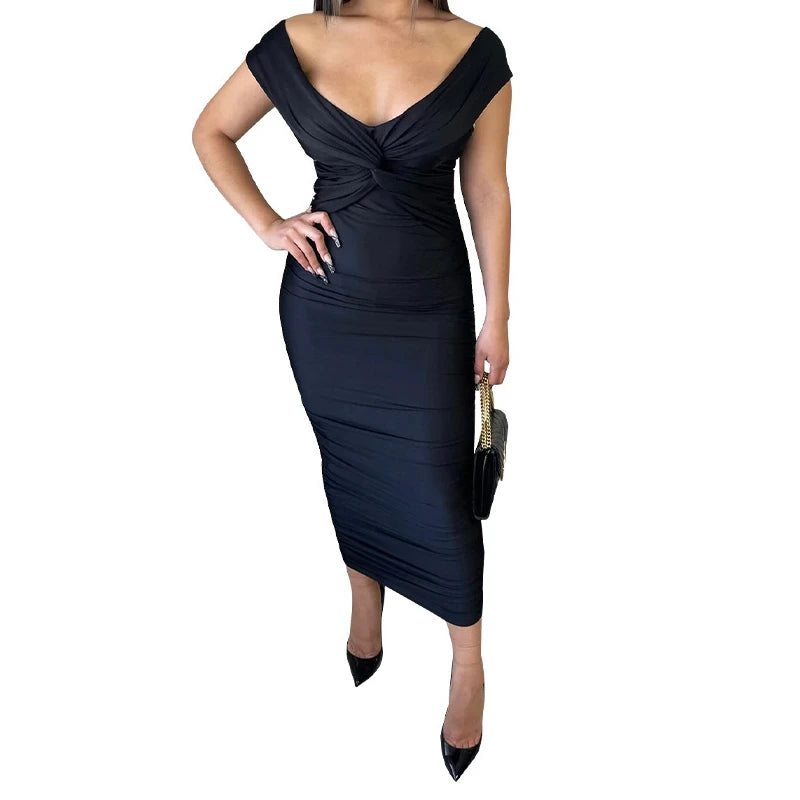 Elegant Off-Shoulder V-Neck Cocktail Dress 
