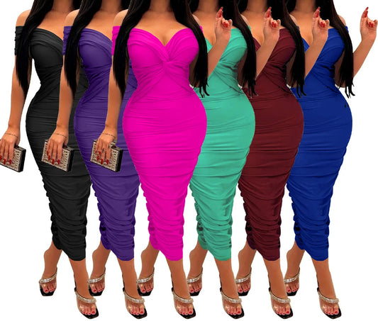 V-neck Pleated Cocktail Elegant Party Dress