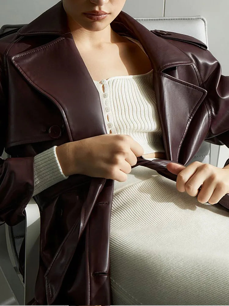 Long Faux Leather Trench Coat