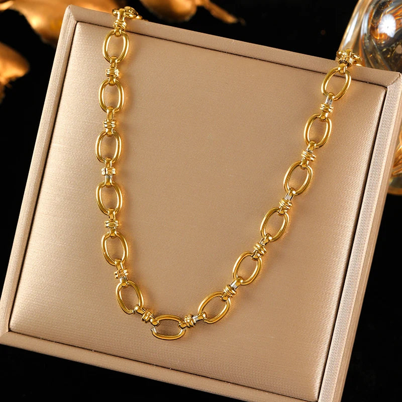 EILIECK 316L Stainless Steel Gold Chain Necklace & Bracelet Set – Simple Charm Jewelry for Women