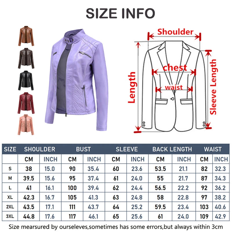 Women’s Lavender PU Leather Motorcycle Jacket – Long Sleeve Fashion Outerwear
