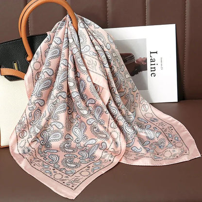 Luxury Print Satin Silk Square Scarf for Women Shawl Hijab Neckerchief Female Hair Ribbon Headband Fashion Wrap Bandana 2023 New l F.A Mirage