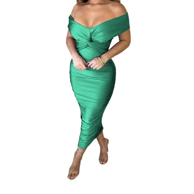 Women Evening Dresses V-neck Pleated Cocktail Elegant Party Dress