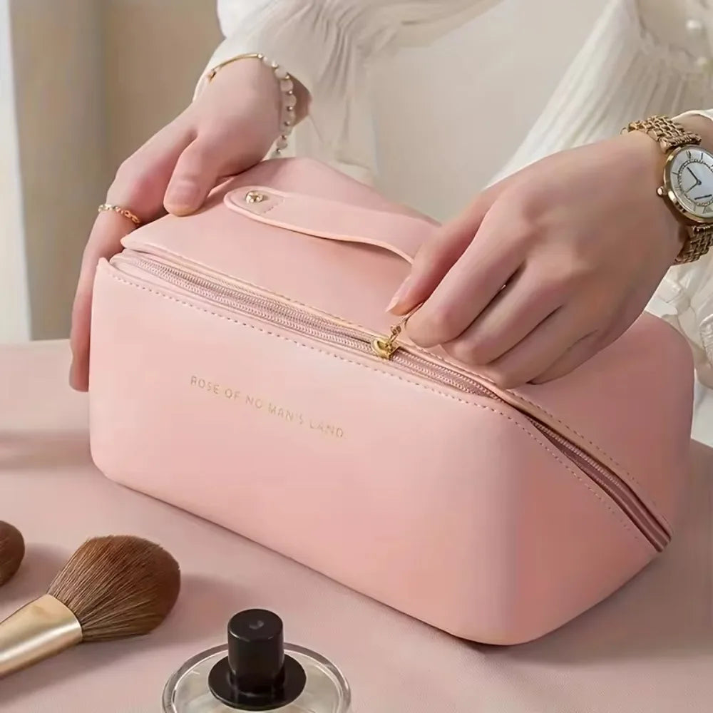 Large Travel Cosmetic Bag for Women – Leather Makeup Organizer & Toiletry Kit Pouch