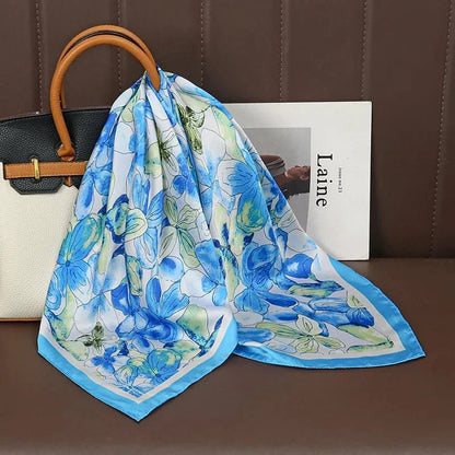 Luxury Print Satin Silk Square Scarf for Women Shawl Hijab Neckerchief Female Hair Ribbon Headband Fashion Wrap Bandana 2023 New l F.A Mirage