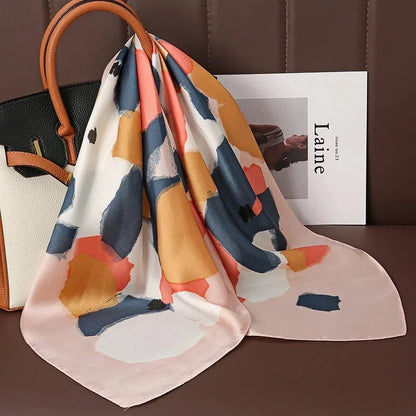 Luxury Print Satin Silk Square Scarf for Women Shawl Hijab Neckerchief Female Hair Ribbon Headband Fashion Wrap Bandana 2023 New l F.A Mirage