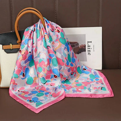 Luxury Print Satin Silk Square Scarf for Women Shawl Hijab Neckerchief Female Hair Ribbon Headband Fashion Wrap Bandana 2023 New l F.A Mirage