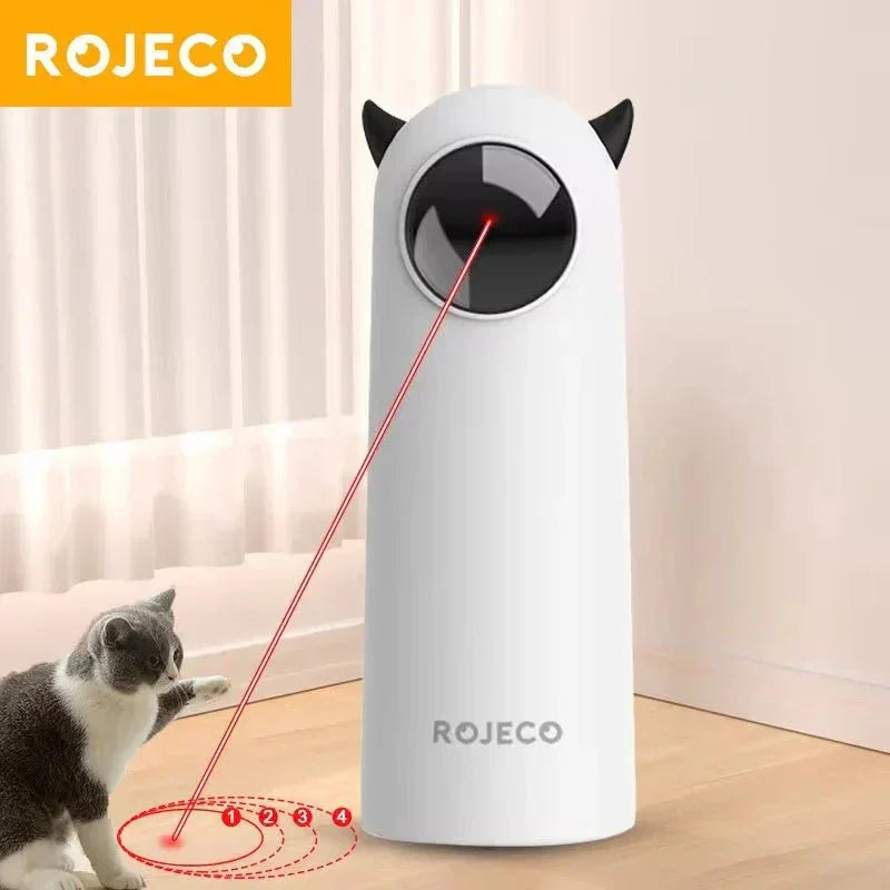 Smart automatic LED laser cat toy by ROJECO projecting red laser for cat play indoors