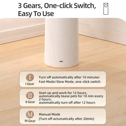 Smart automatic LED laser cat toy with 3 gear modes and one-click switch on wooden floor