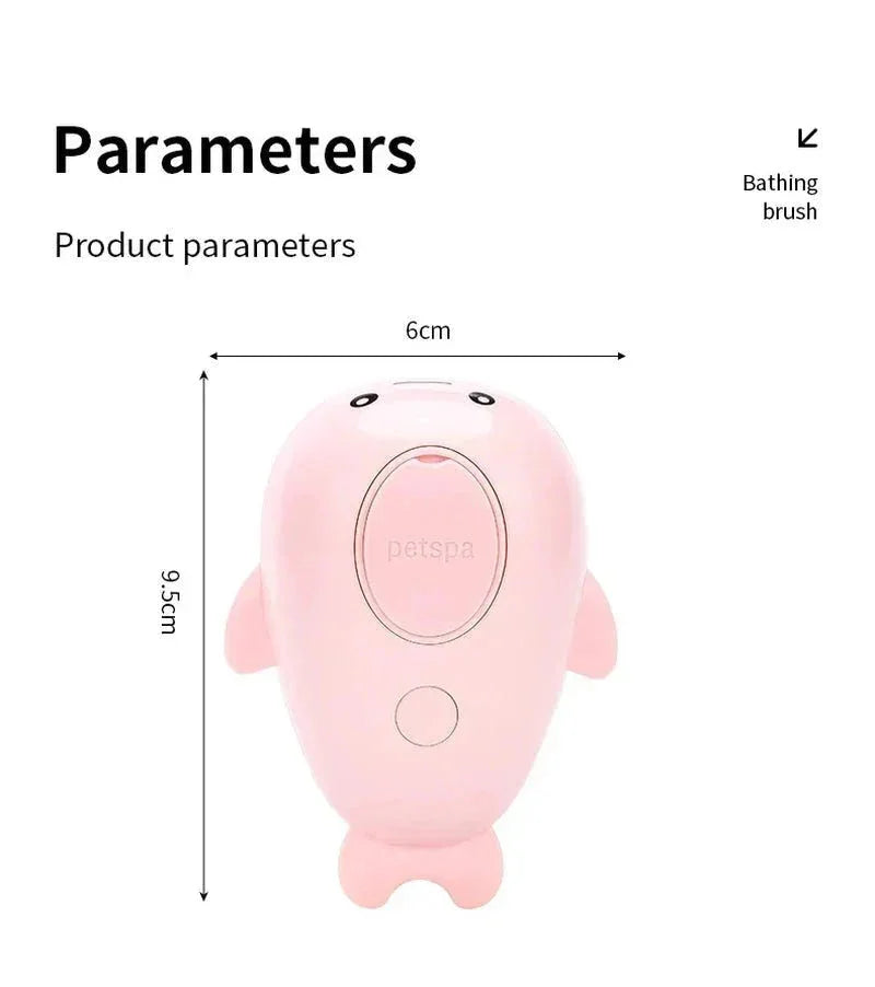 Pink petspa steam grooming brush for cats and dogs, 9.5cm by 6cm, whale design