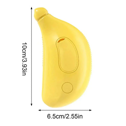 Yellow steam grooming brush for cats and dogs, 10cm x 6.5cm, isolated on white background