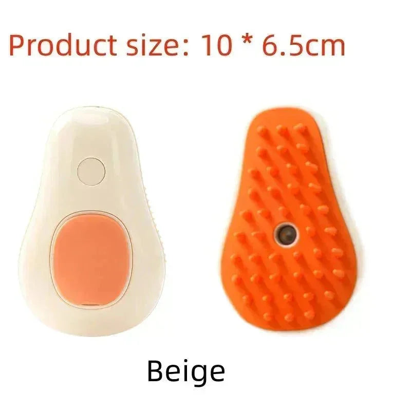 Beige steam grooming brush for cats and dogs, orange bristles, size 10x6.5cm